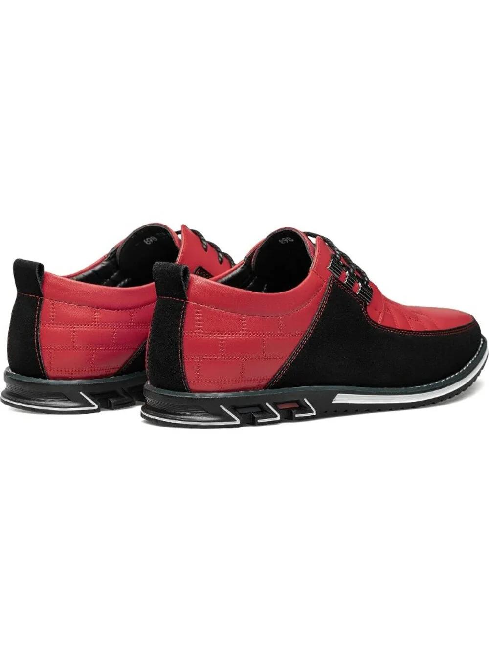 Men's Red Plaid Embossed Grid Leather Comfortable Hybrid Oxford Dress Sneakers